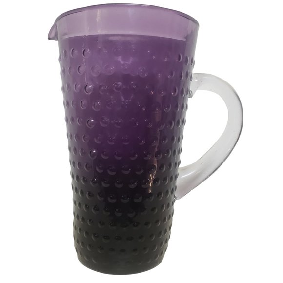 Heavy Purple Hobnail Pitcher 8 3/4 inches High 1.13 lbs Clear Handle Beautiful - Picture 1 of 6